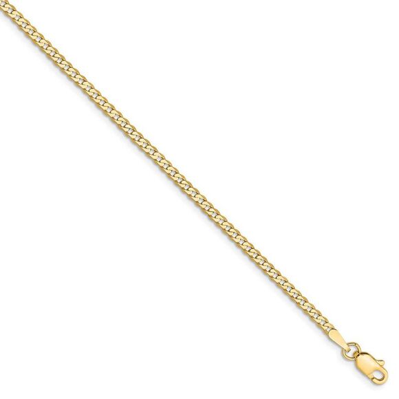 14k Yellow Gold 2.2mm Solid Beveled Curb Chain Anklet, 9 Inch - Picture 1 of 5